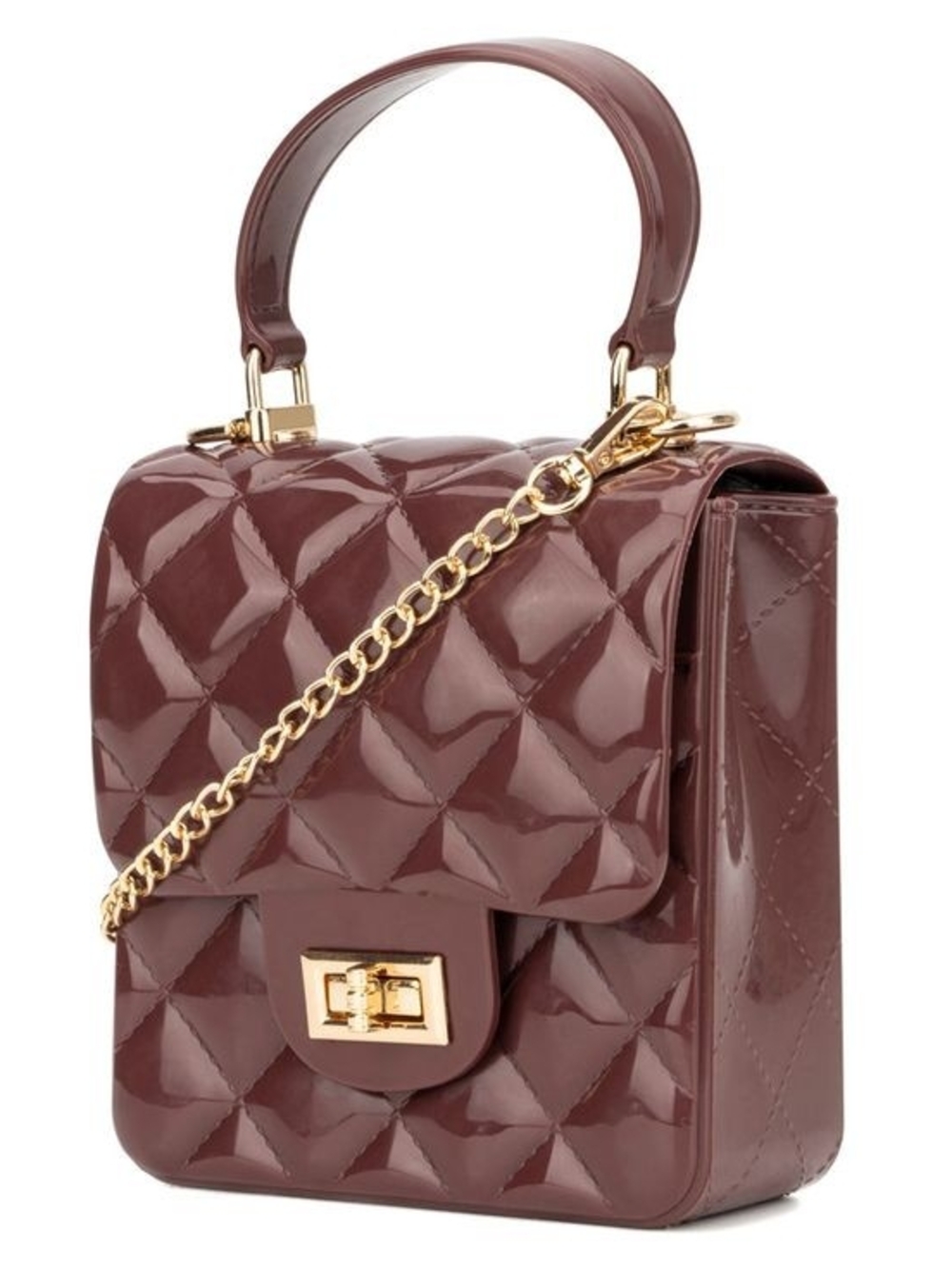 Quilted Patent Top-Handle Crossbody Bag Deep Burgundy